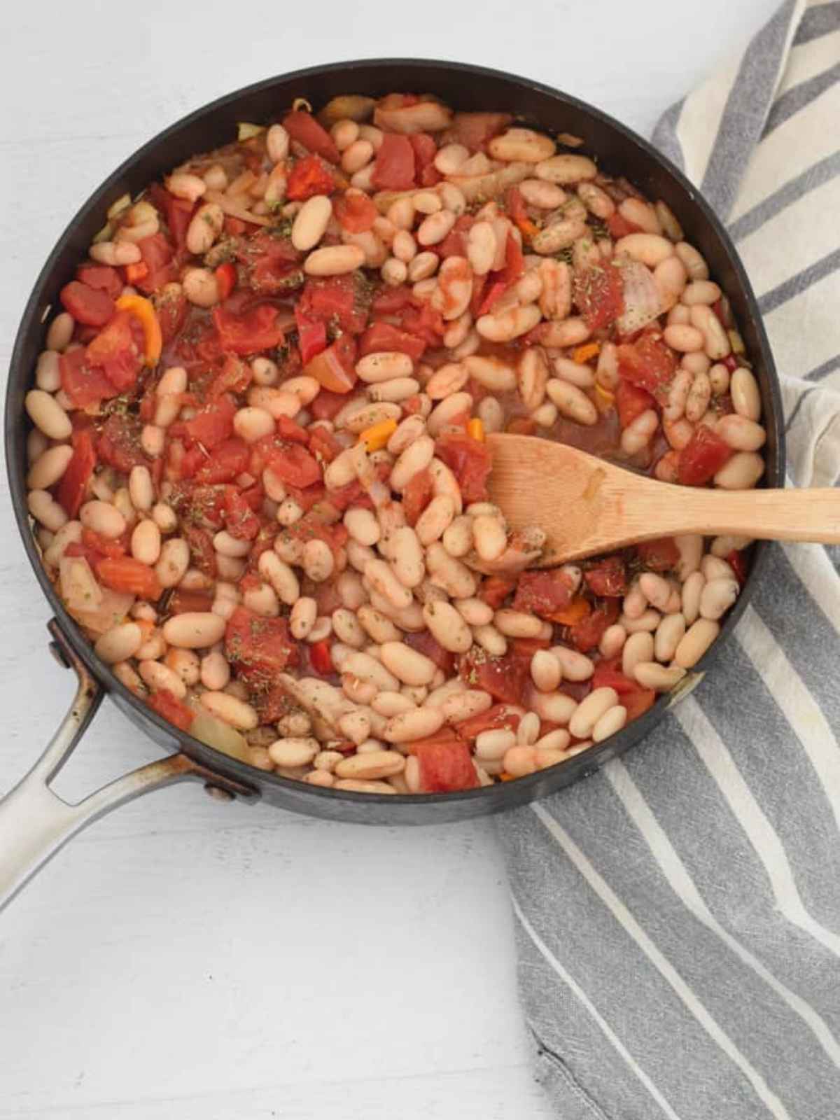 Cannellini Beans in a black pan.