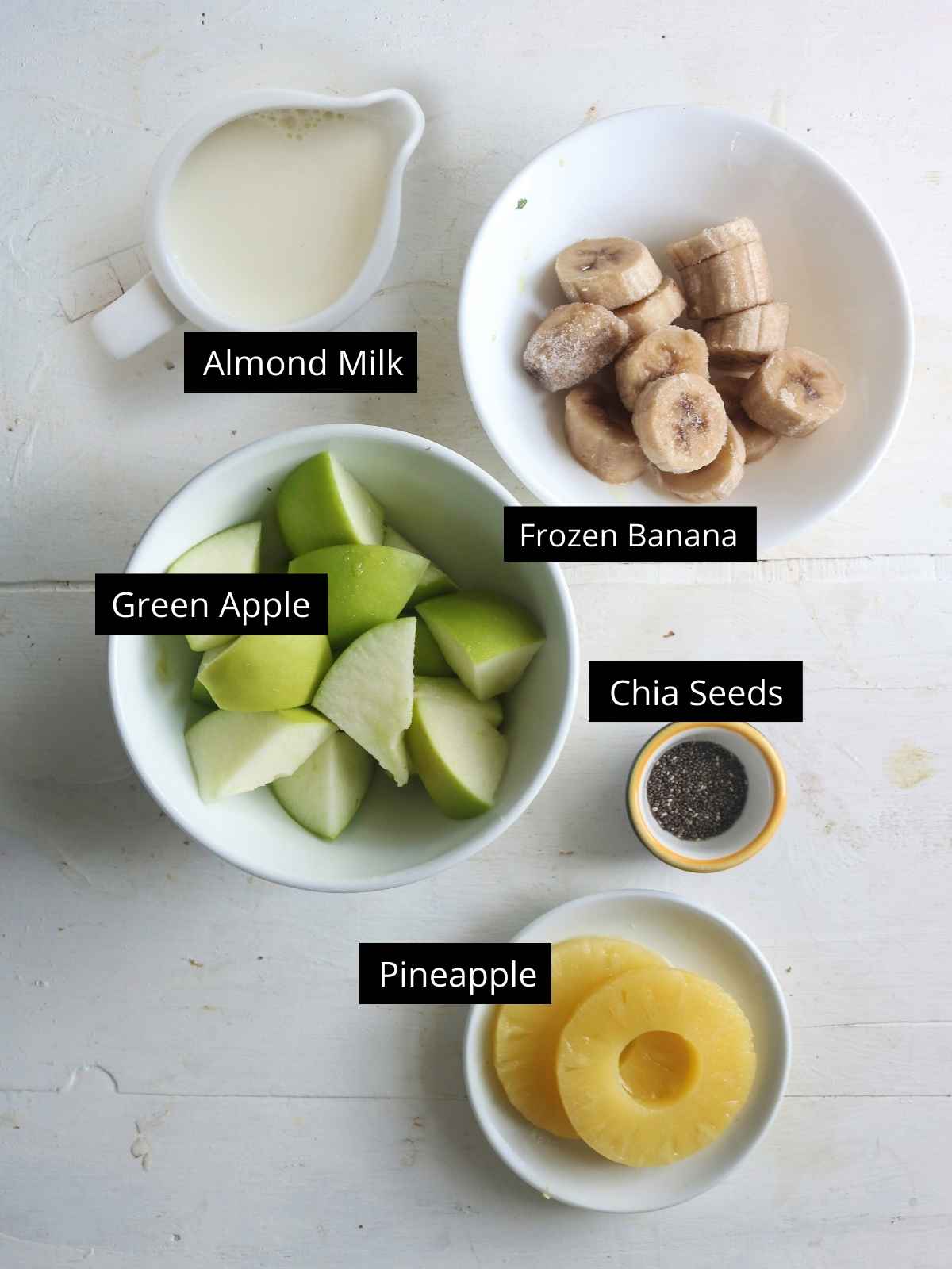 ingredients to make green apple smoothie.