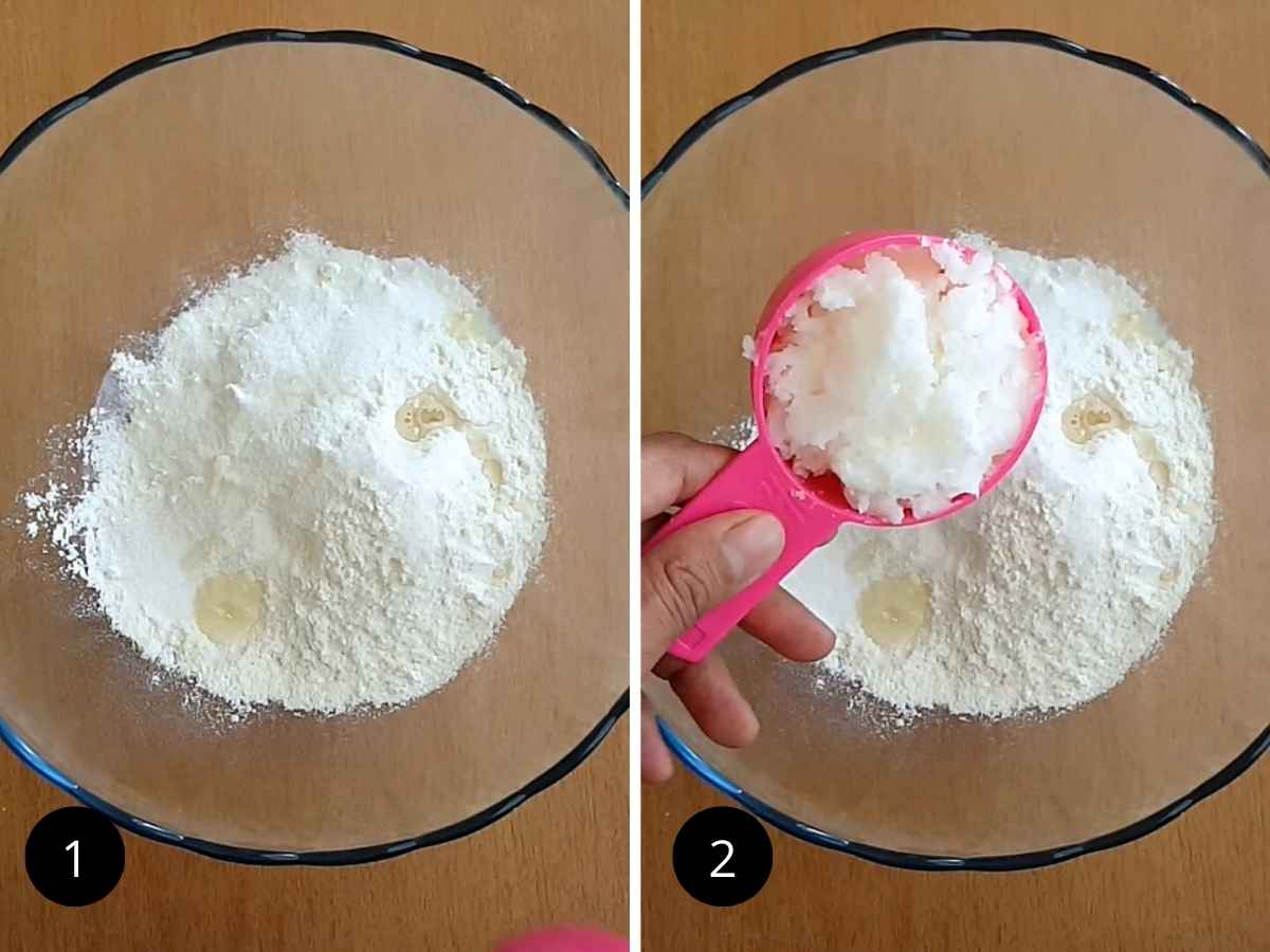 Two side-by-side images, showing process of making galette dough