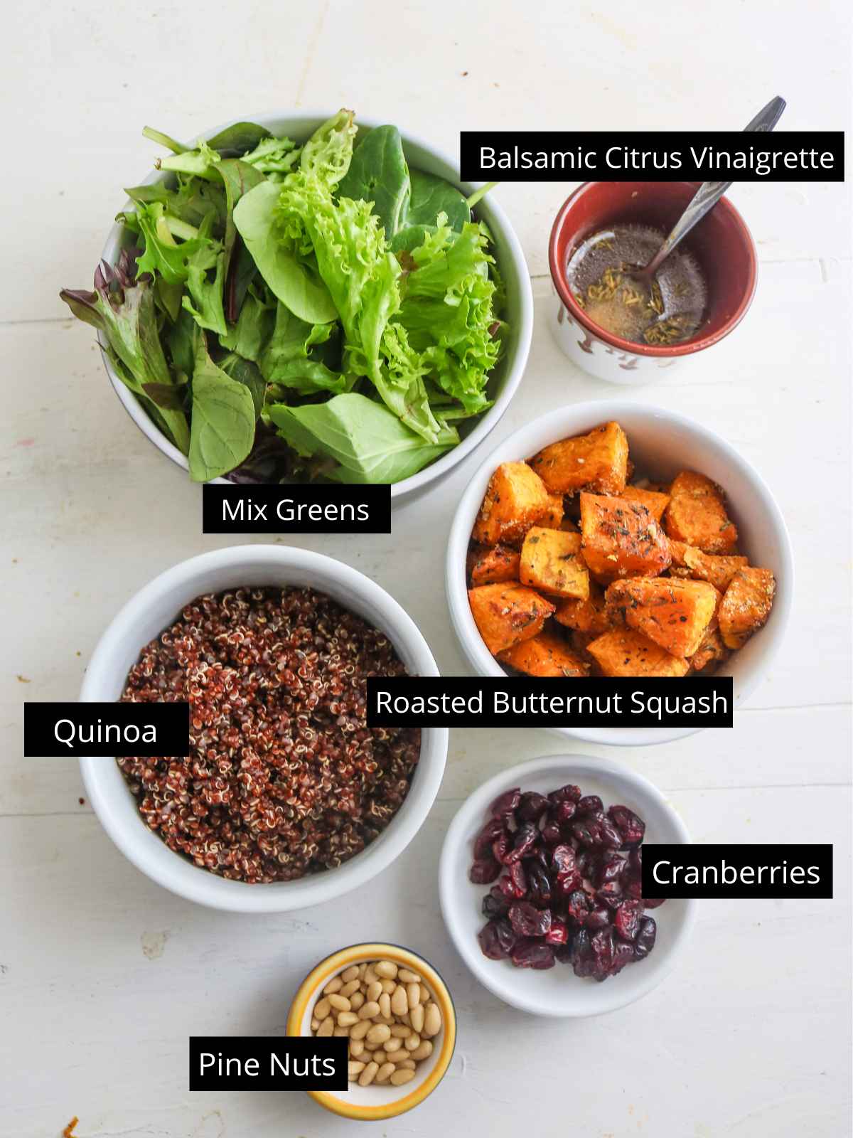 Image showing labeled ingredients to make the salad. 