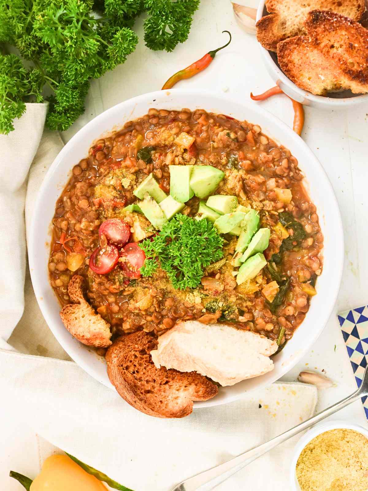 Stew served with crusty bread.