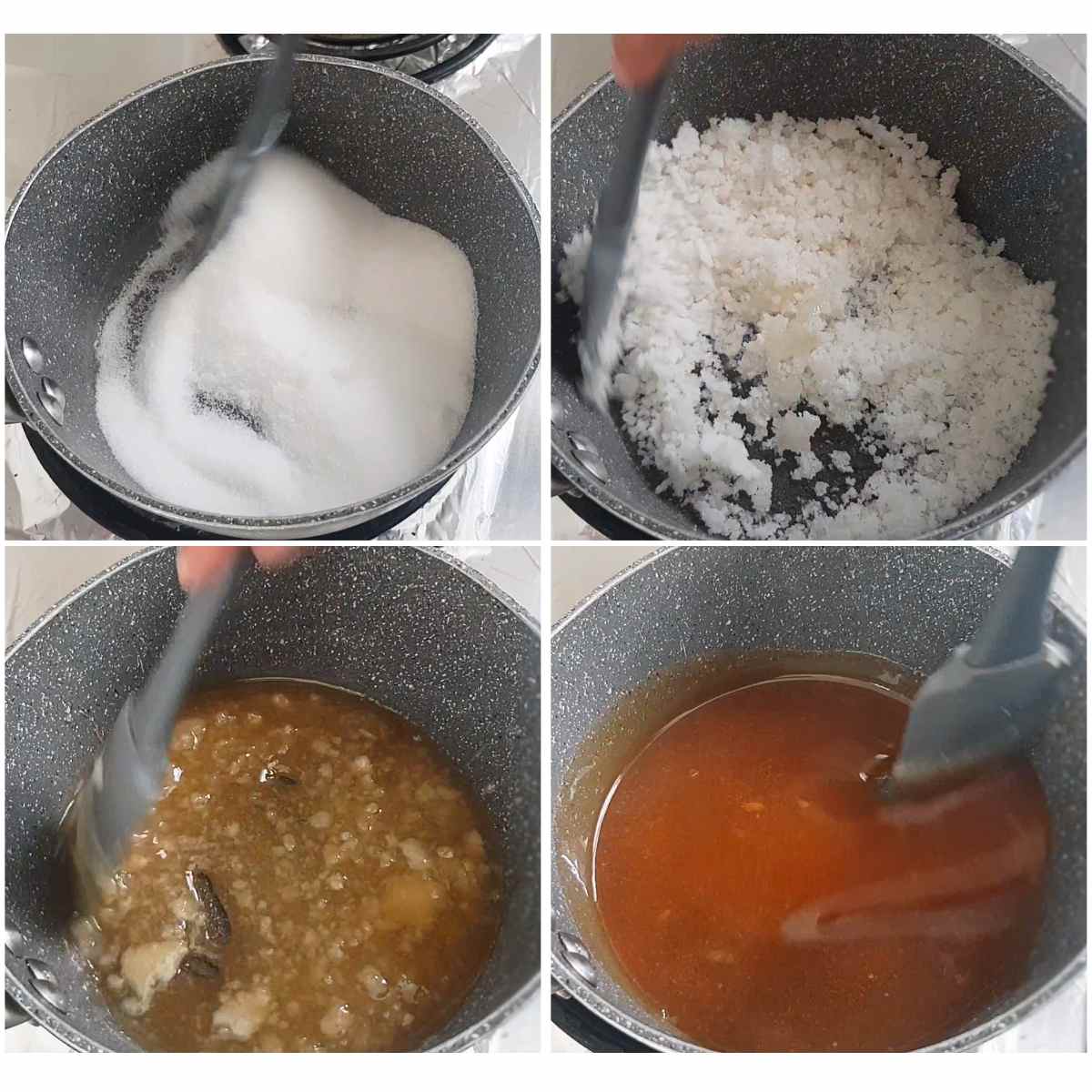 Image collage of melting the sugar.