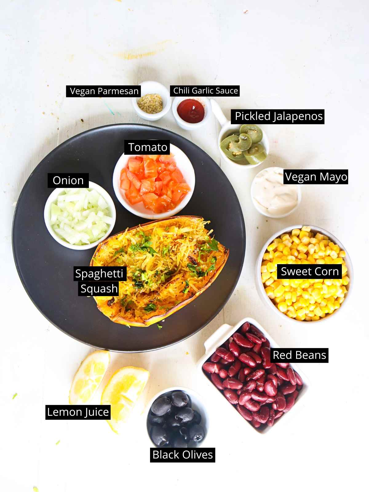 Tagged Ingredients image  to make Stuffed Spaghetti Squash.