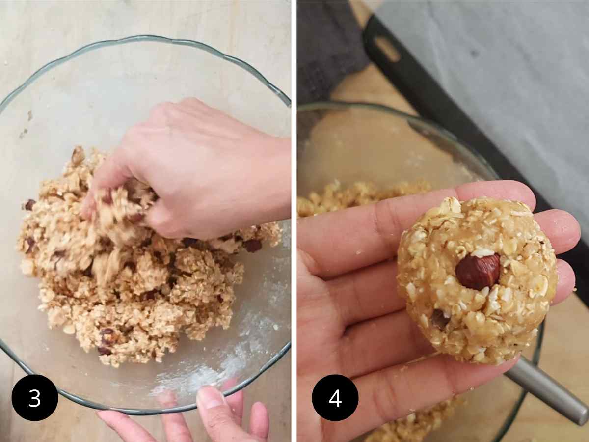 kneading the dough and shaping the cookies.