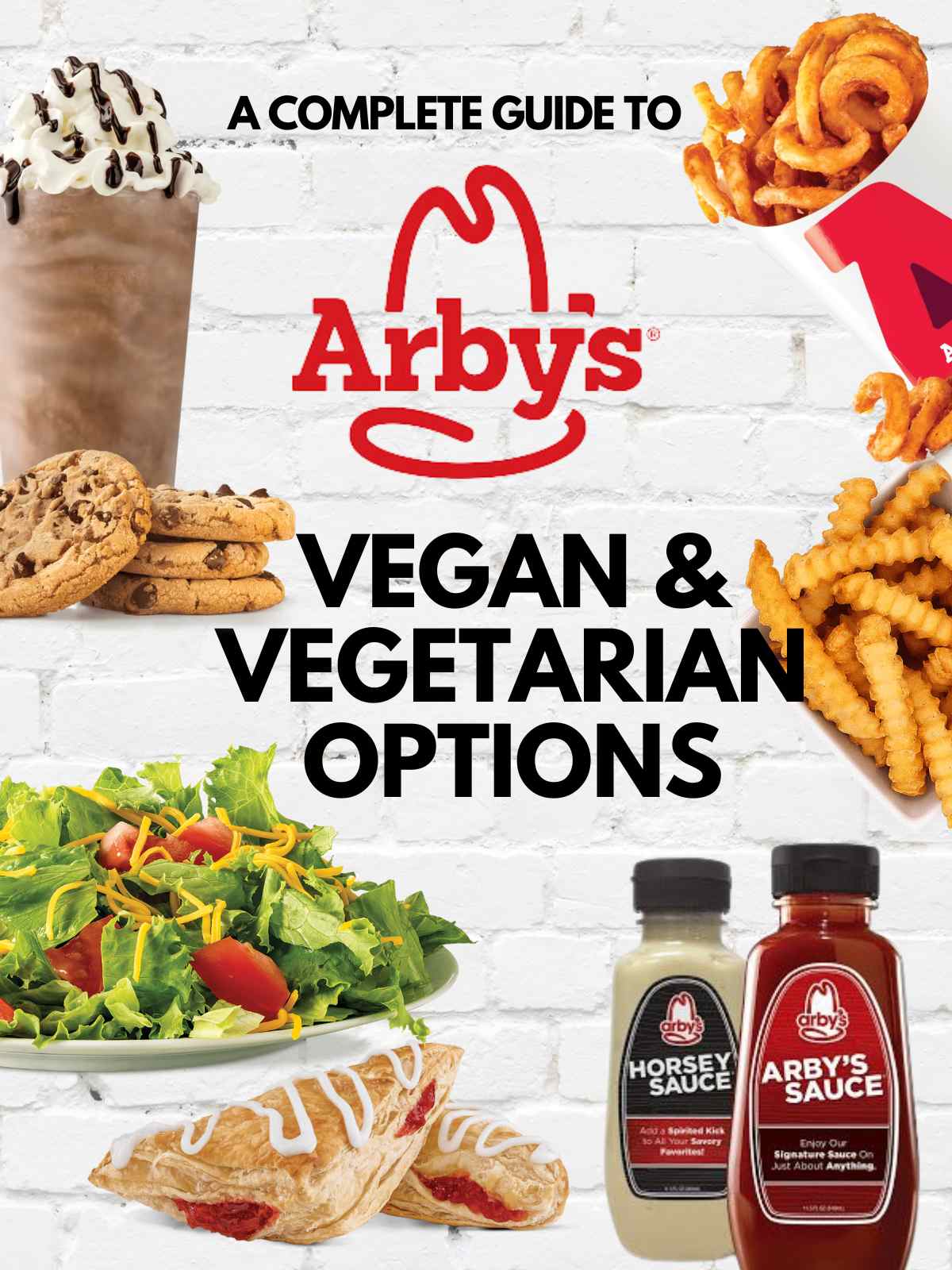 Arby's vegan and vegetarian options banner with images.