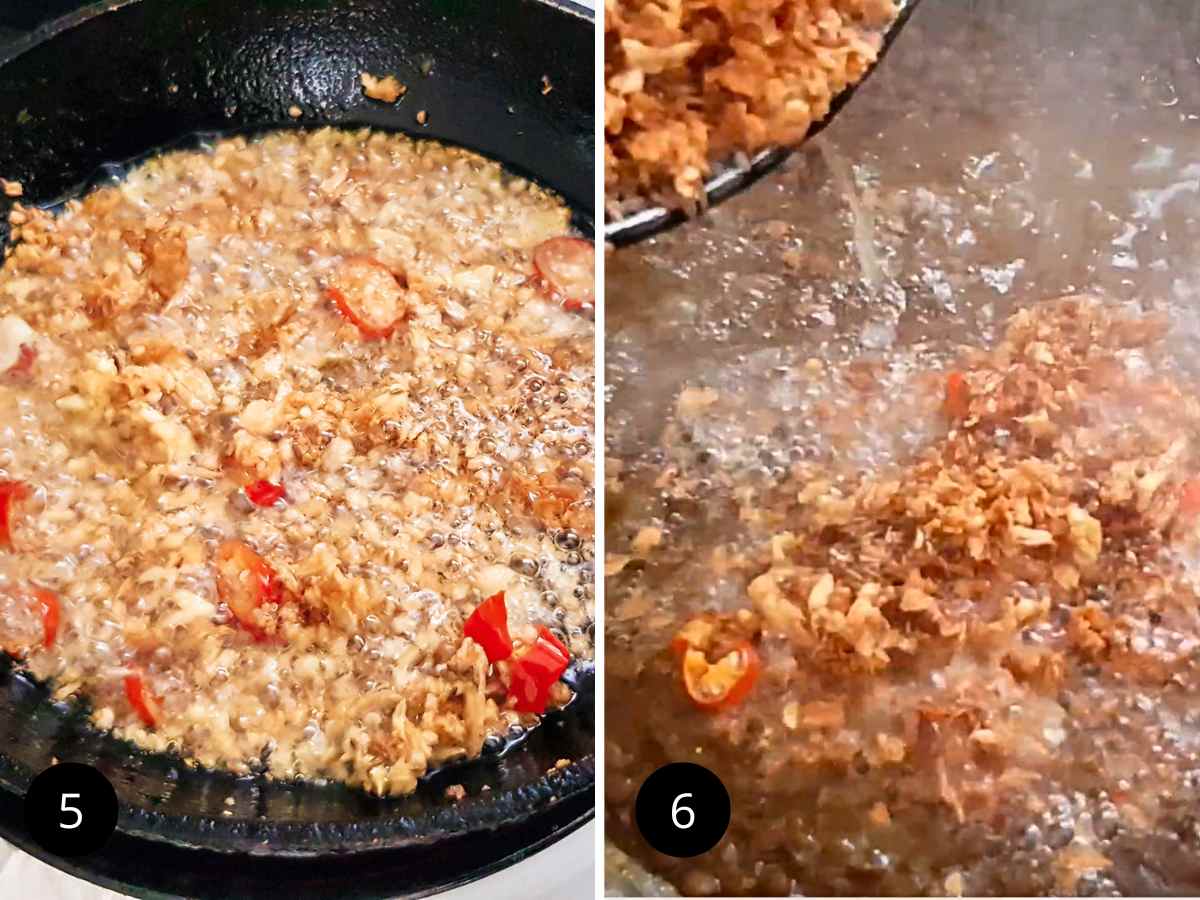 Preparing the tadka and tempring the whole masoor dal.