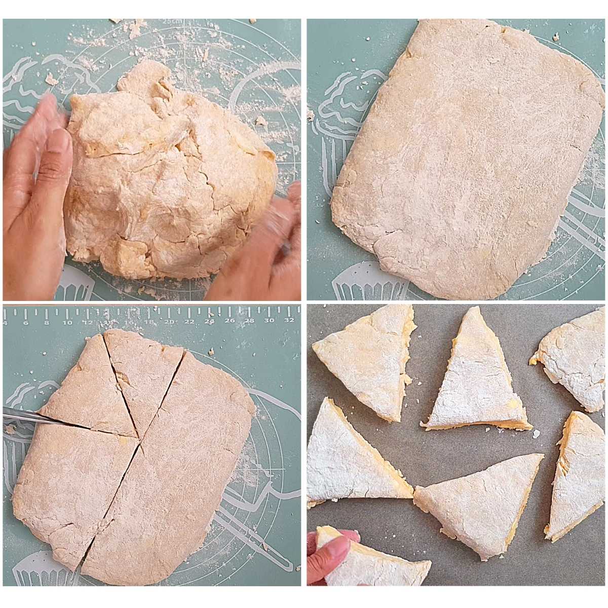 Shaping and cutting the eggless scones.