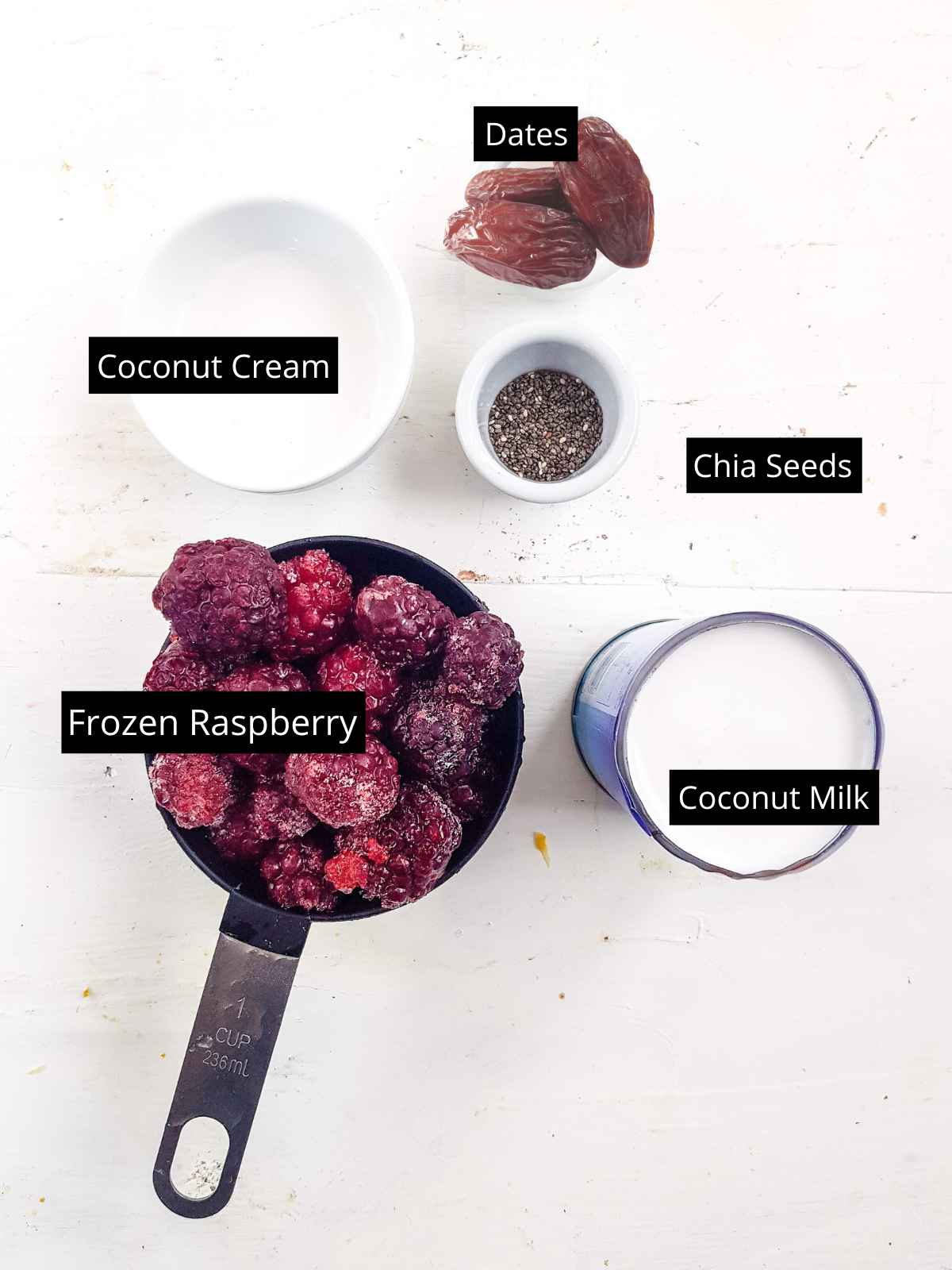 Ingredients to make coconut milk high calorie smoothie.