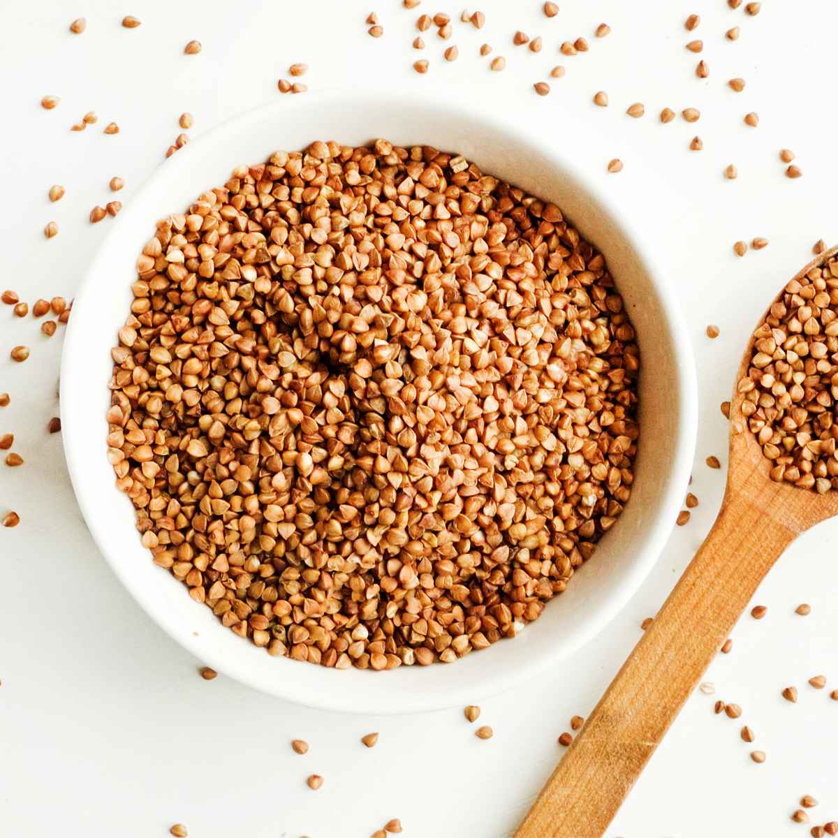 Buckwheat placed in a white bowl.