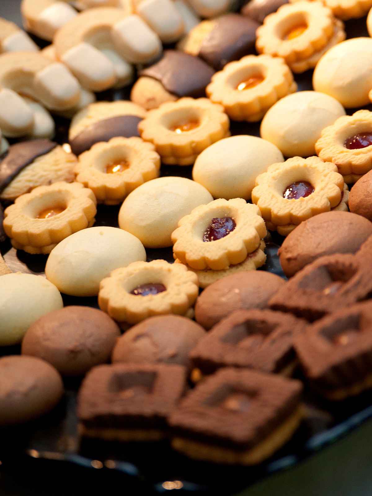 Selection of assorted cookies and biscuits.