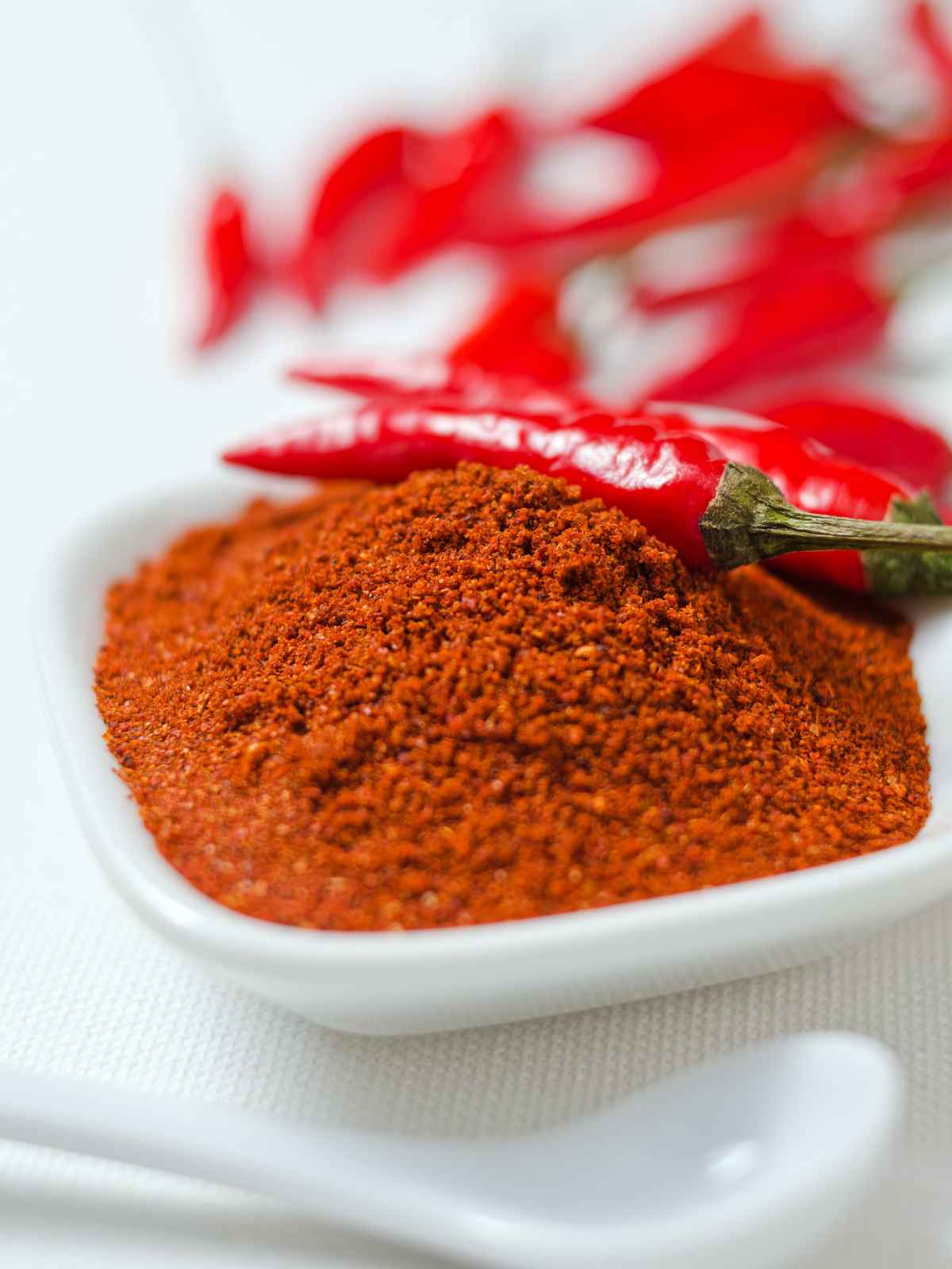 Cayenne pepper in a white plate.
