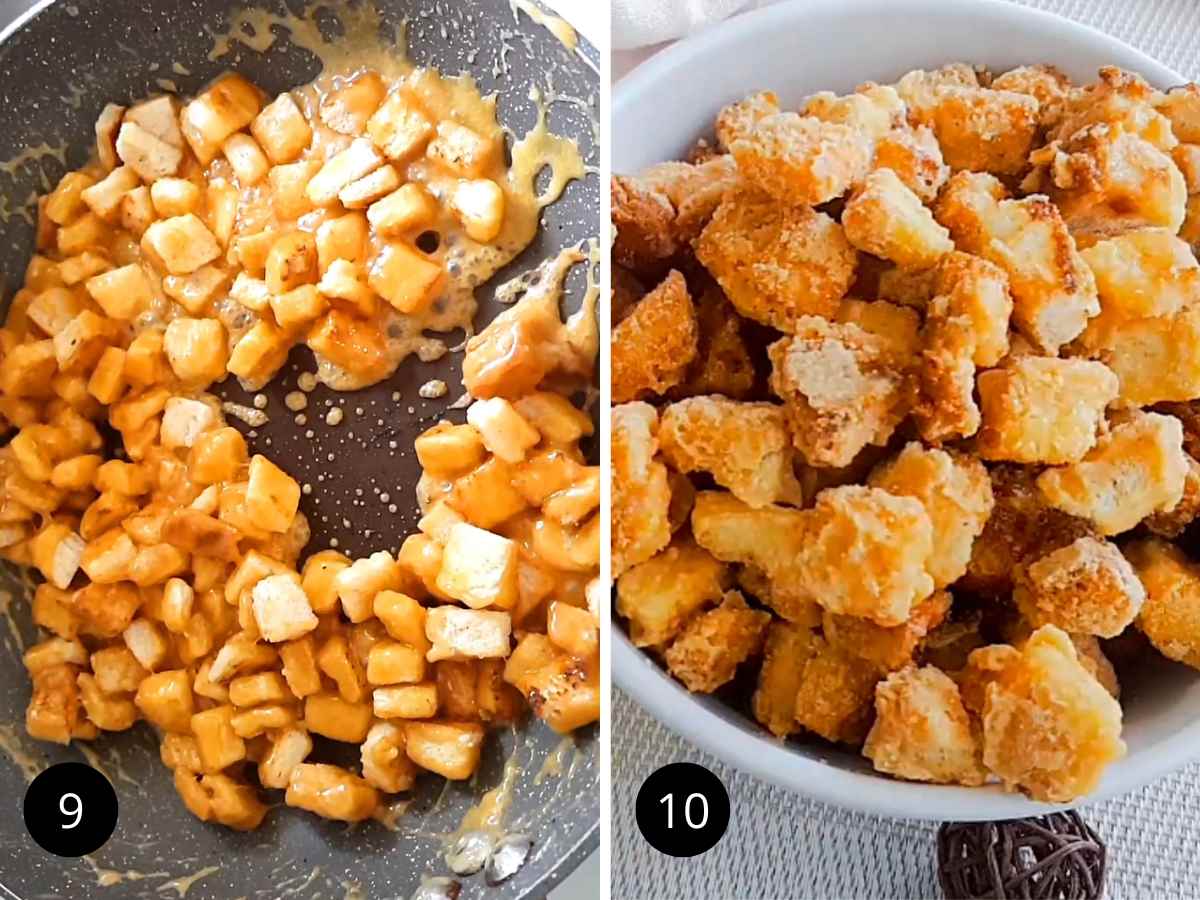 Letting the salted caramel croutons cool down completely.