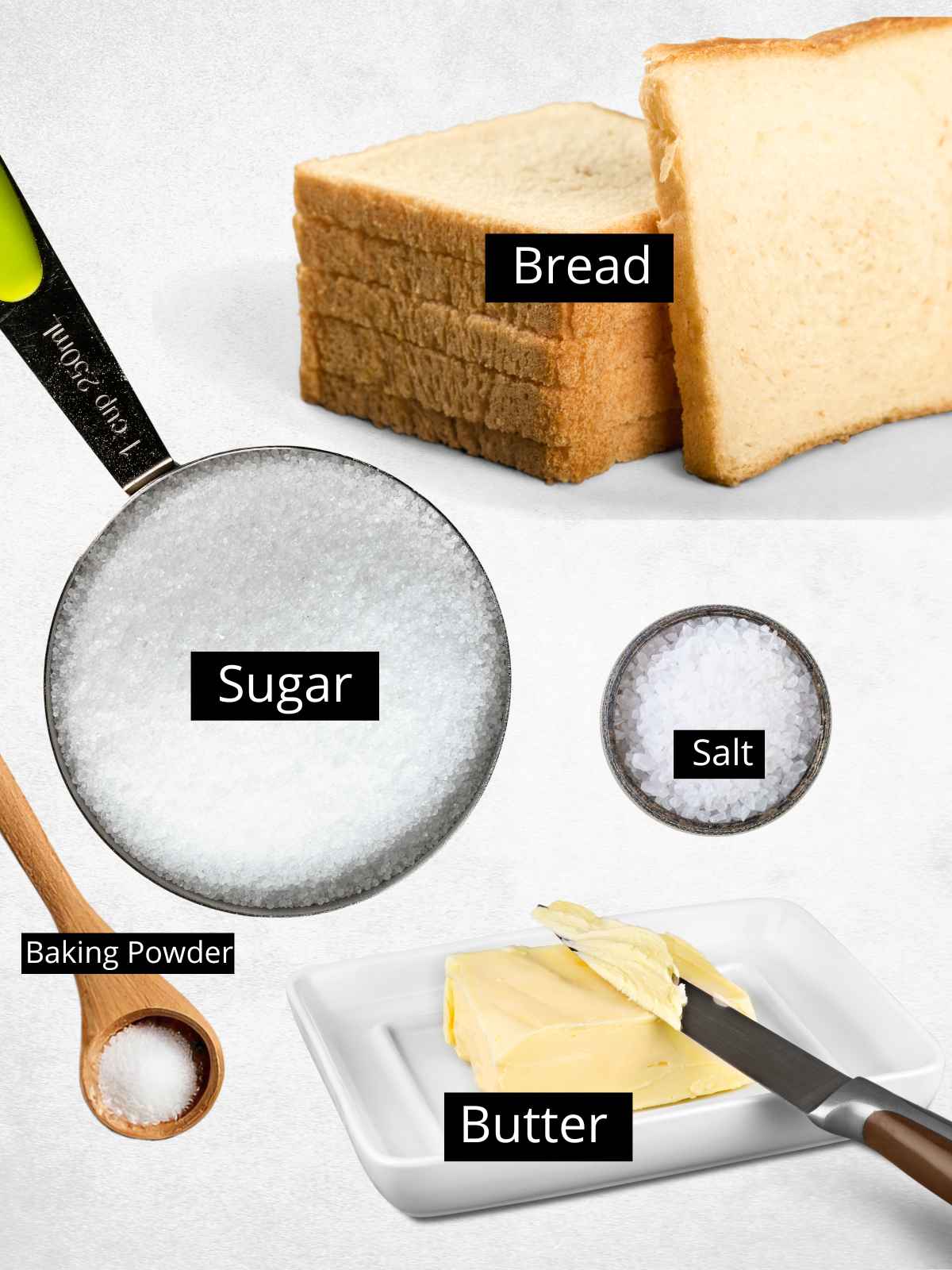 Ingredients to make bread croutons.