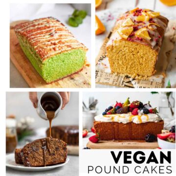 Collage of Vegan Pound cakes images with text overlay.