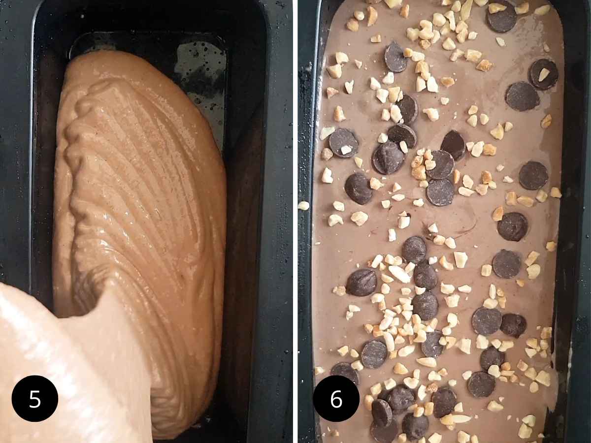 Pouring the chocolate nice cream into the mold.