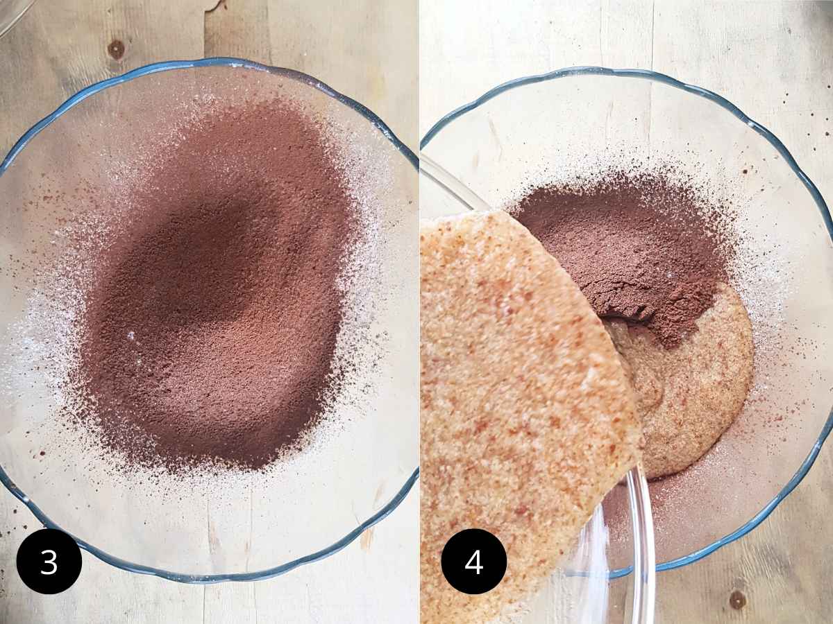 Combining dry and wet ingredients mixture process shots..