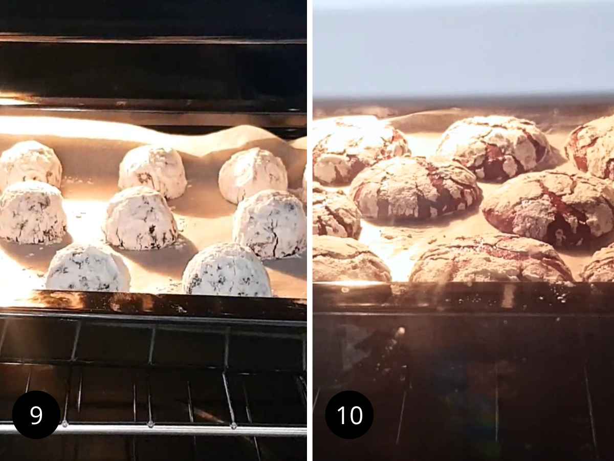 Baking the chocolate crinkle cookies.