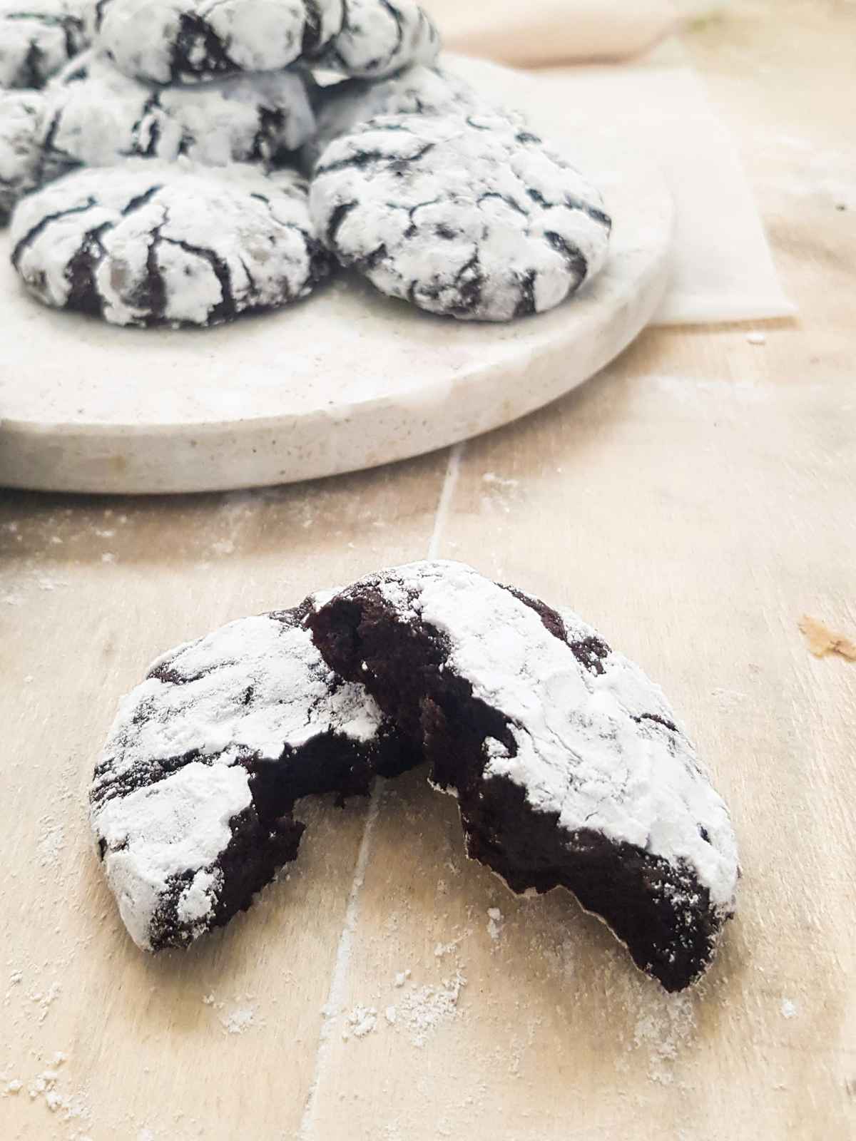 Cross section of chocolate crinkles.