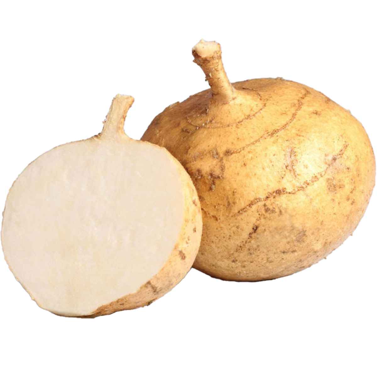 Jicama fruit cut in half.