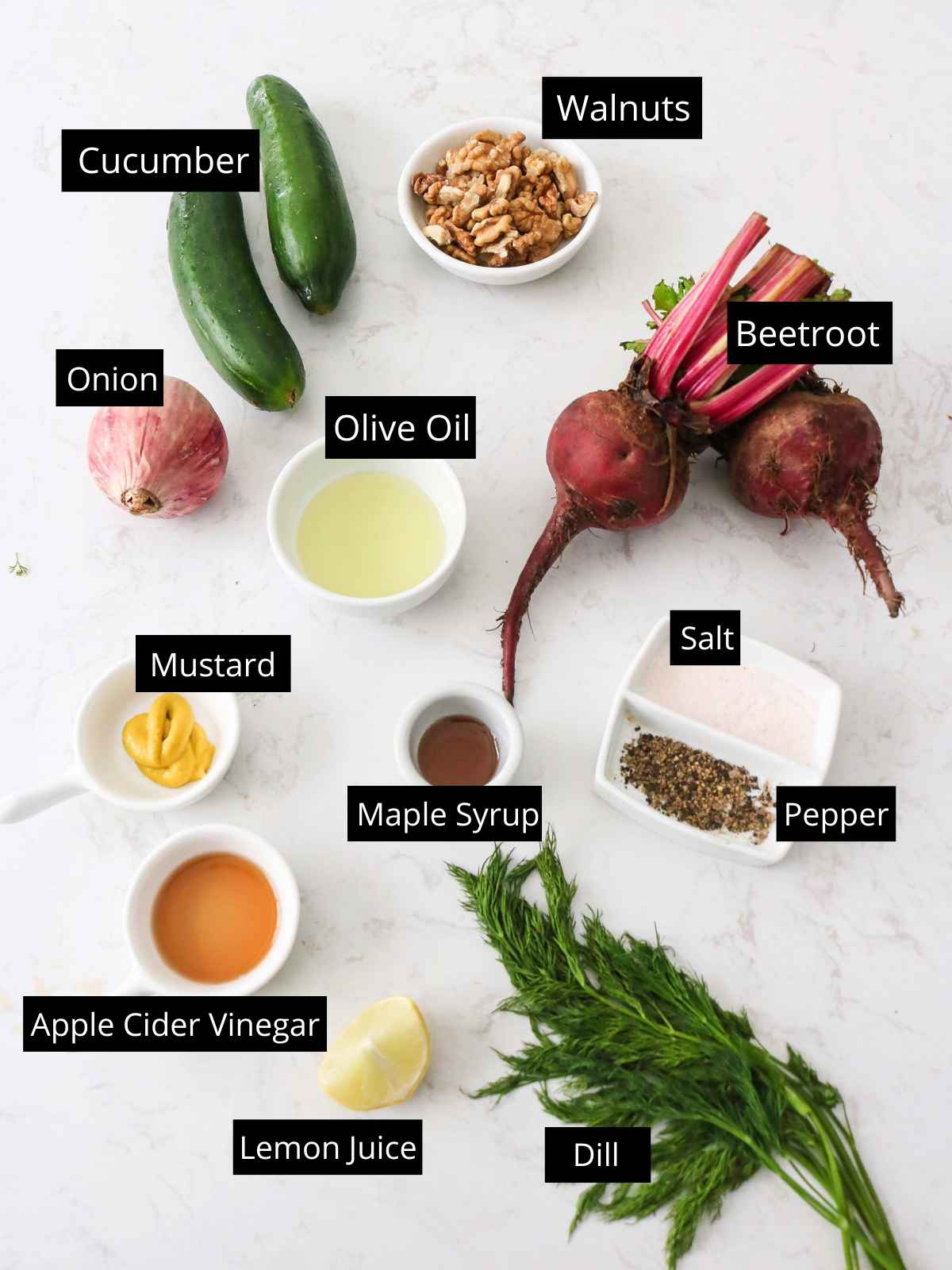 Ingredients to make cucumber beet salad.  