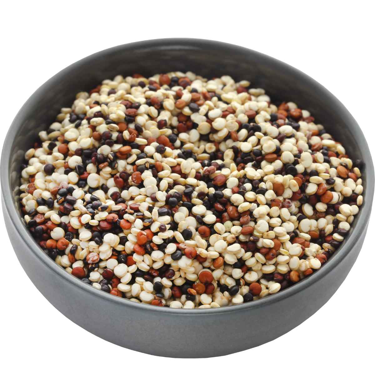 Quinoa in a black bowl.