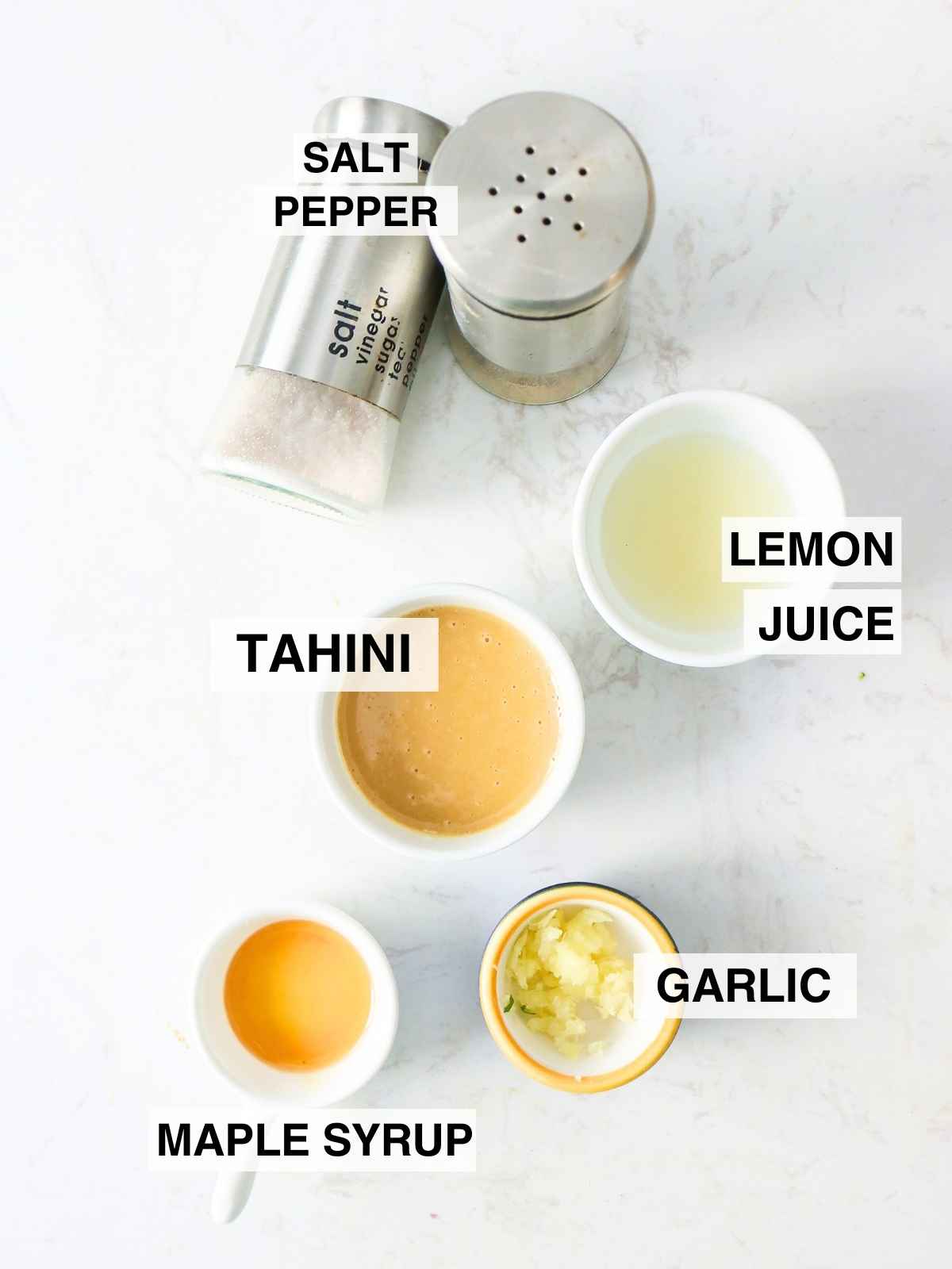 Ingredients to make tahini salad dressing.