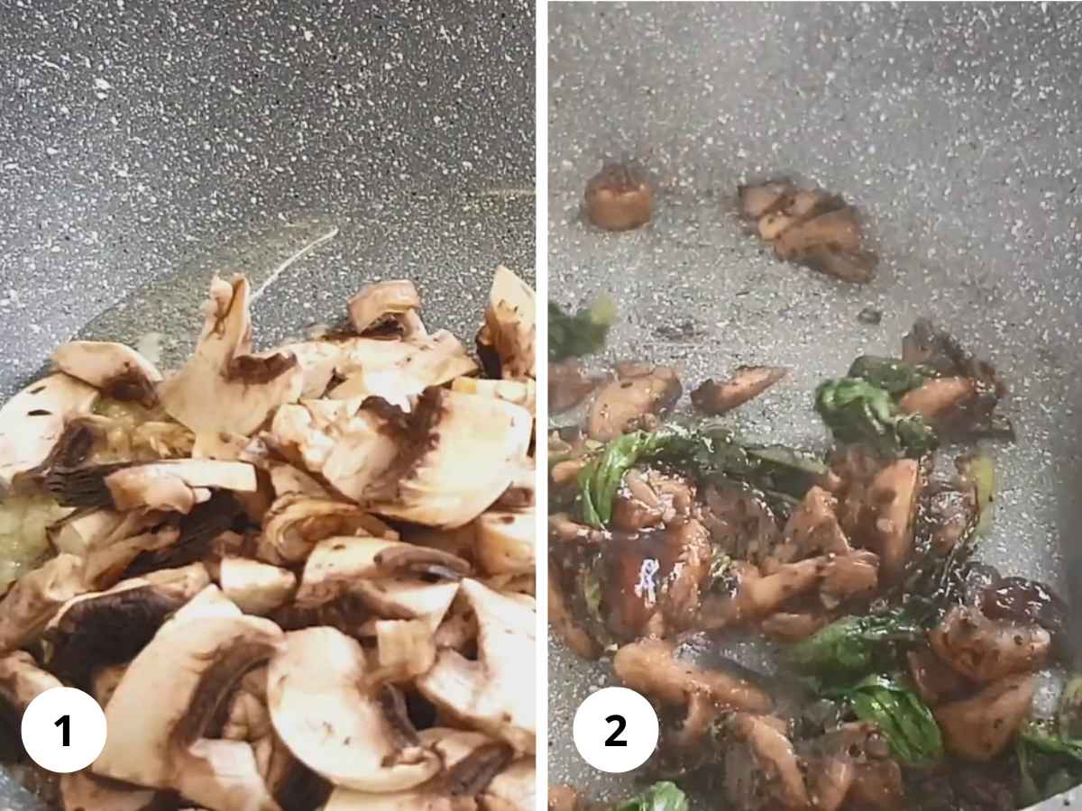 Preparing the mushroom filling.