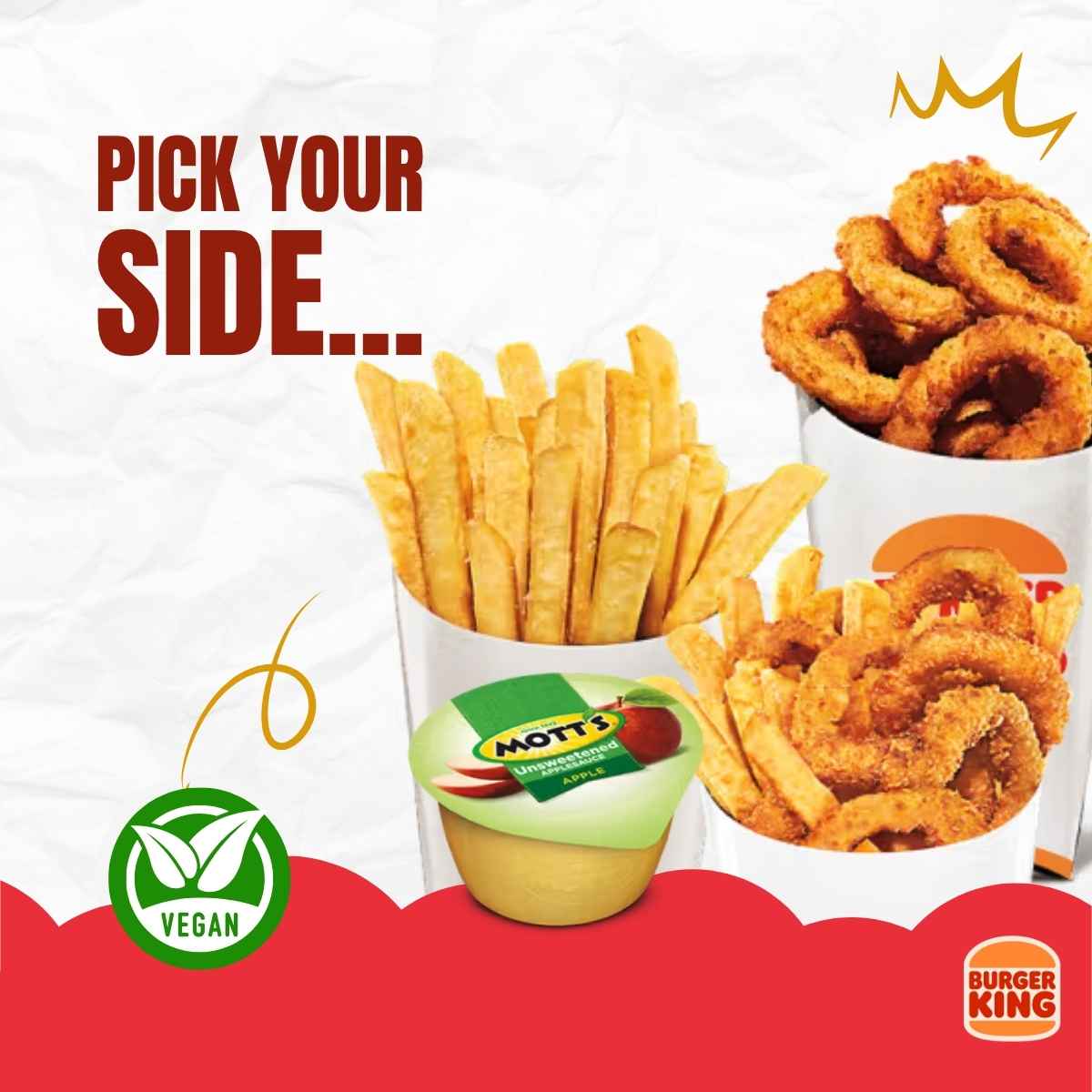 Fries, onion rings, and apple sauce images.