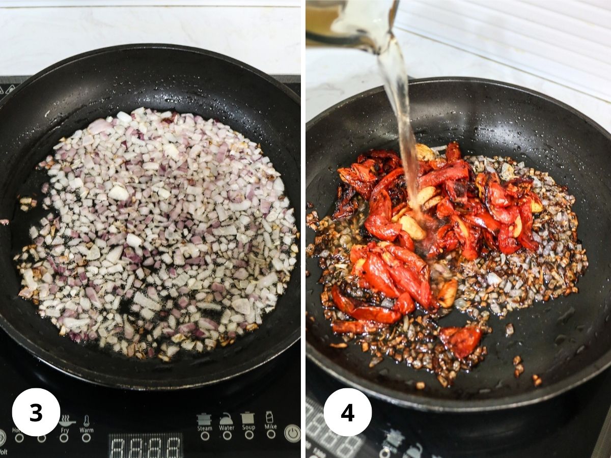 Making the roasted tomato pasta sauce.