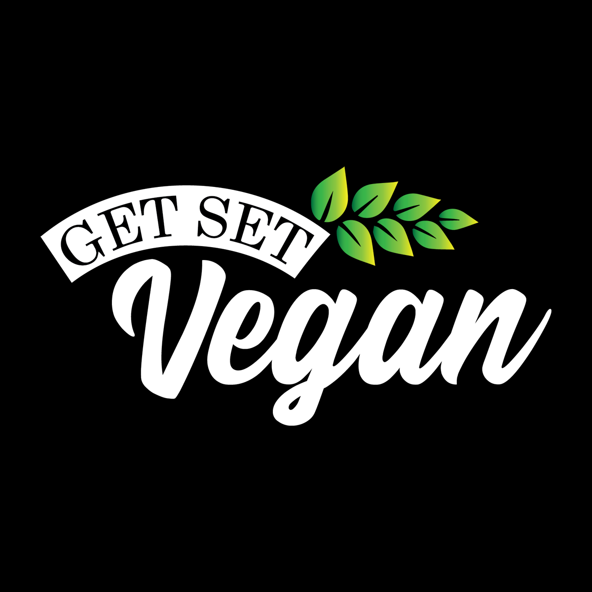 Get Set Vegan Logo on a black background.